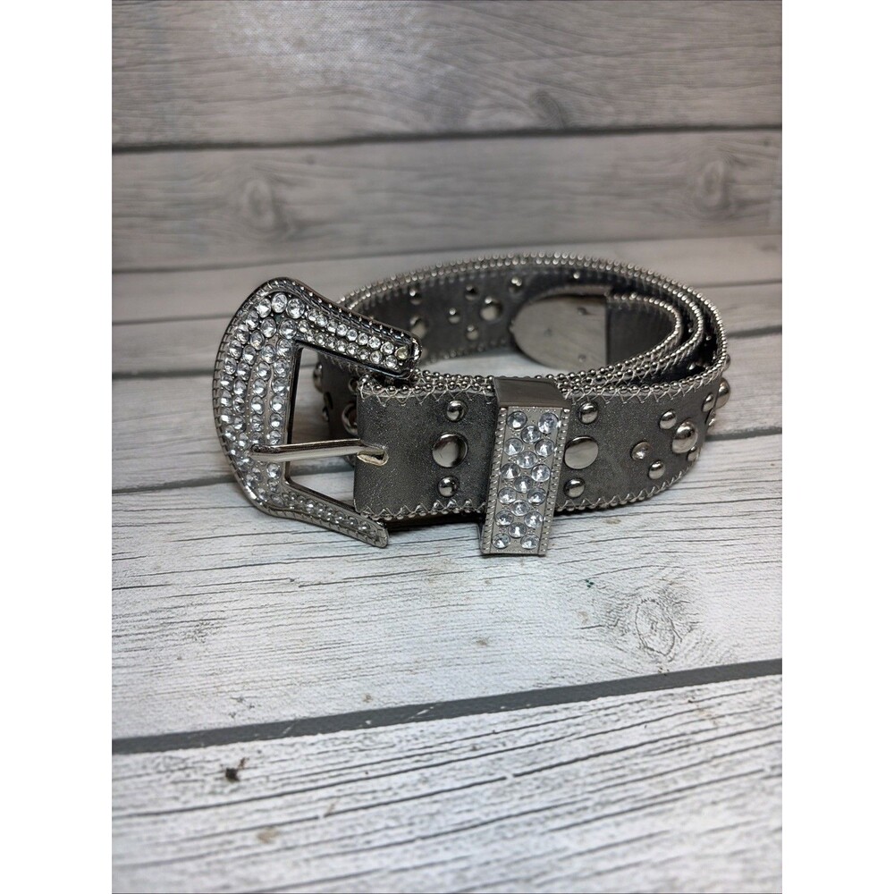 Kathy Van Zeeland Womens Silver Tone Studded Embellished Belt Size Medium Bling